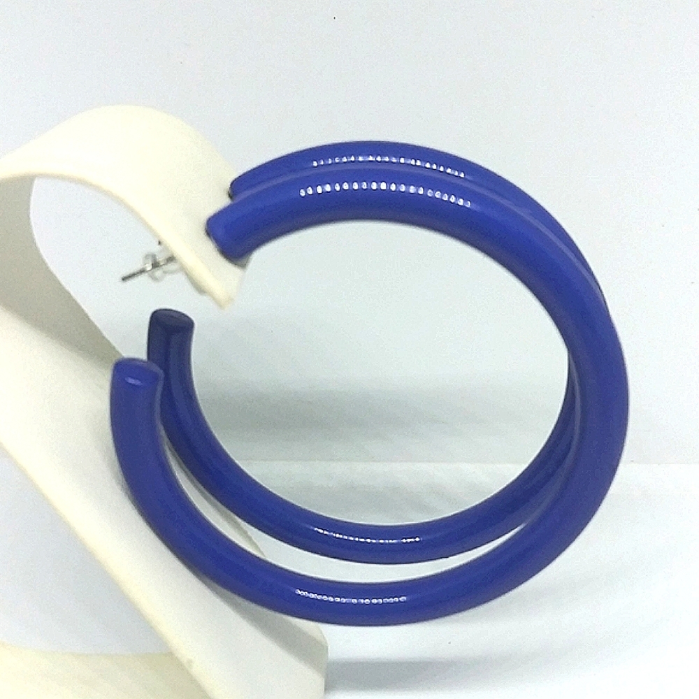 🌟 SOLD🌟 BLUE Acrylic Hoop Earrings Large 2.5 Inch 80s retro